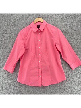 Talbots Shirt Womens 8 Petites Pink Wrinkle Resistant Button Up Top 3/4 Sleeves